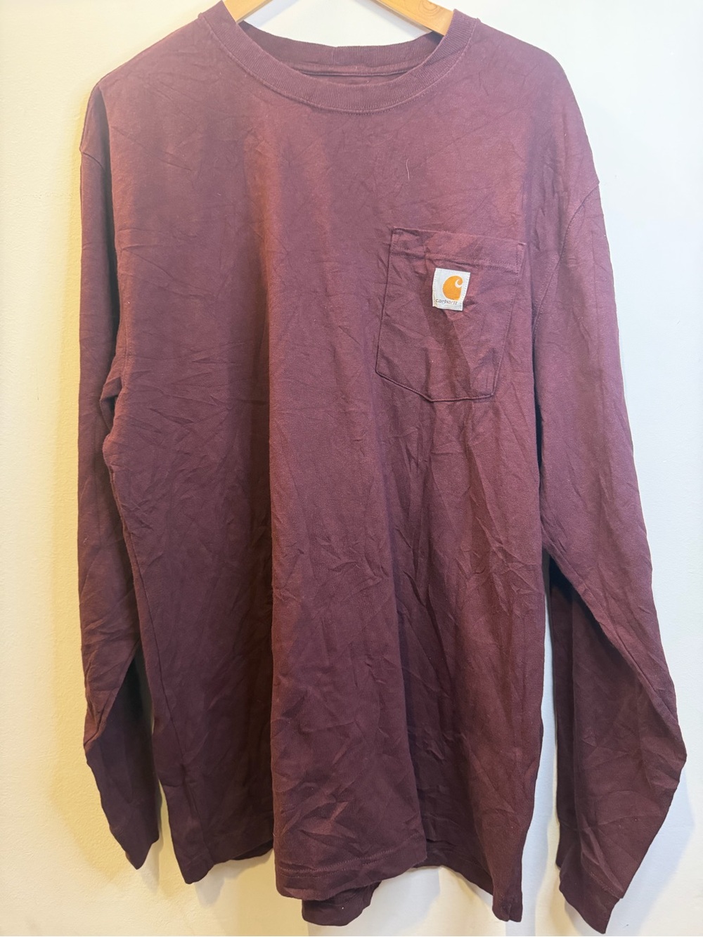 Carhartt Men’s Long Sleeve Pocket Tee Loose Fit — Maroon